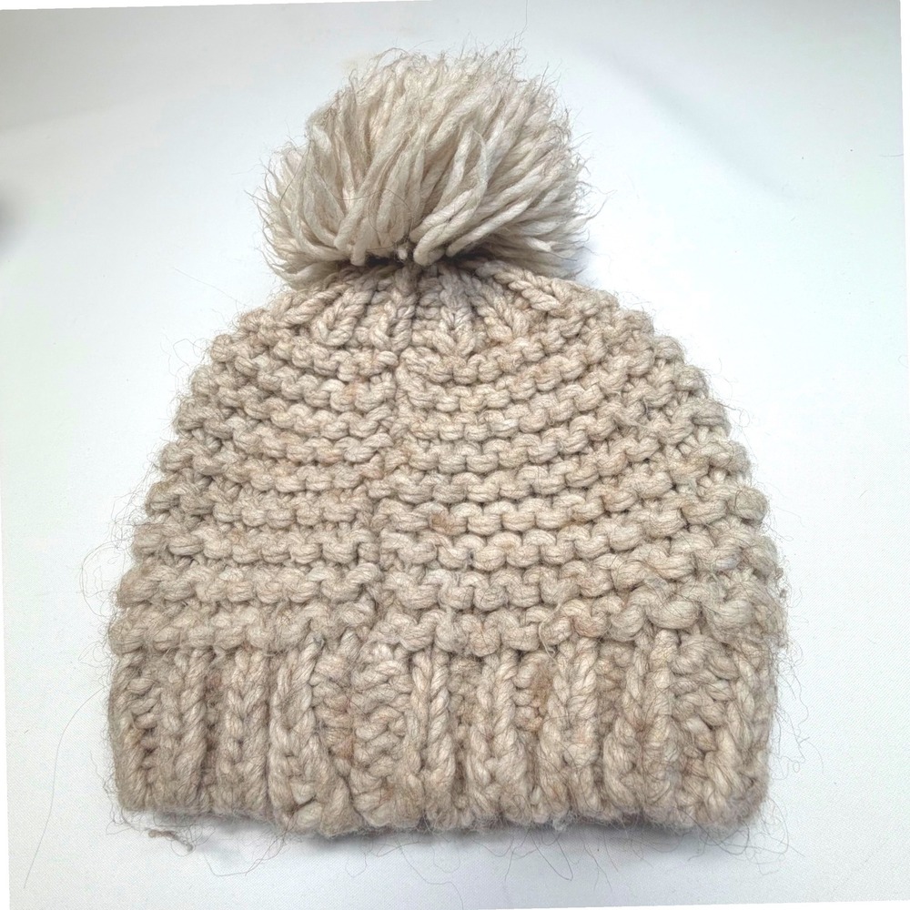 Nardi & Tagliaferri Chunky Knit Wool Alpaca Pom Beanie | Made in Italy | Cream